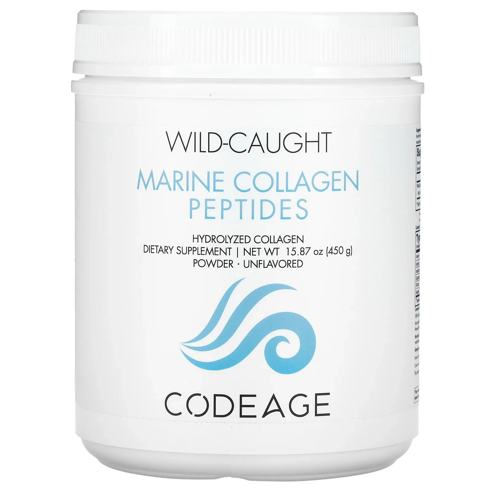 Codeage, пептиды морского коллагена из рыбы дикого улова, в порошке, гидролизованный коллаген, без добавок, 450 г (15,87 унции)