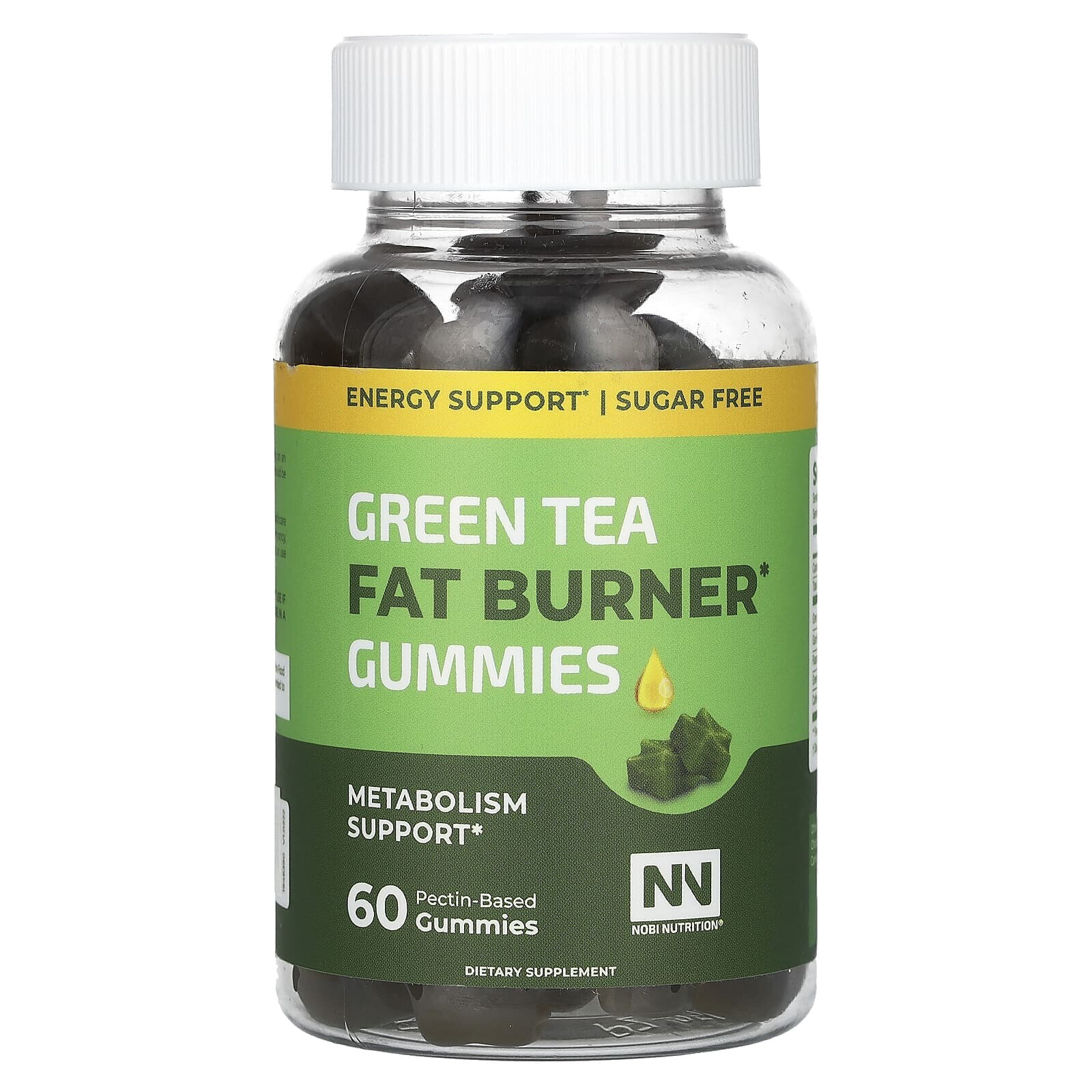 Ноби Нутришн, Жиросжигающие жевательные таблетки с зеленым чаем, 60 жевательных таблеток на основе пектина