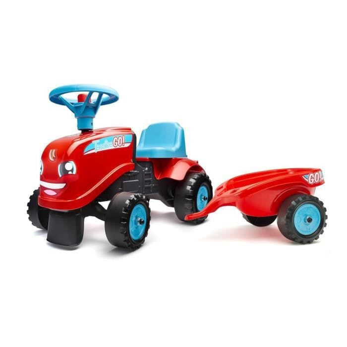 Детская игрушка каталка FALK Трактор Go с прицепом и широкой улыбкой. С 1 года. Красный.