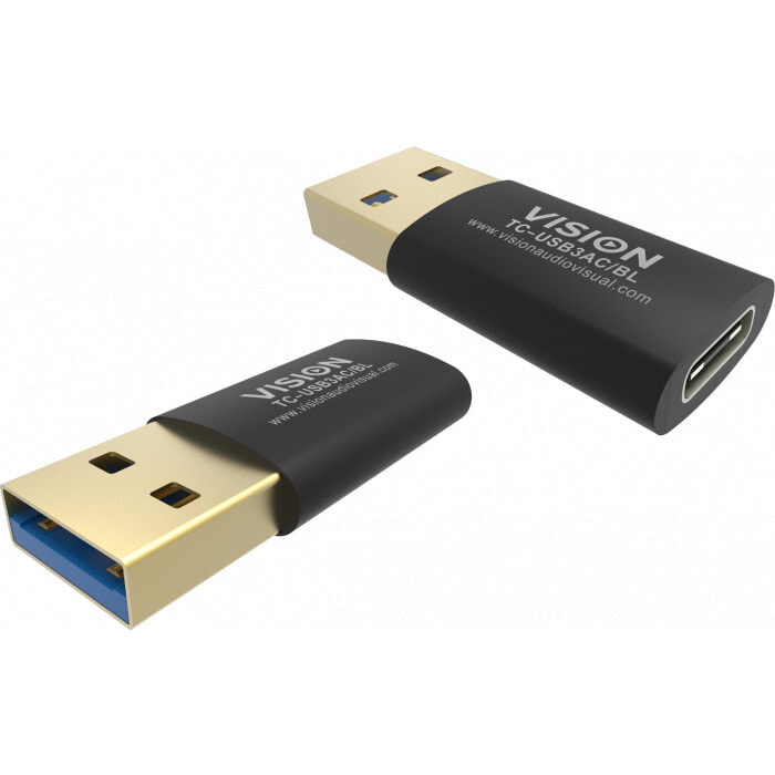 Vision TC-USB3AC/BL, Cable adapter, Black, USB C, USB 3.0 A, 15 mm, 31 mm, 7.4 mm