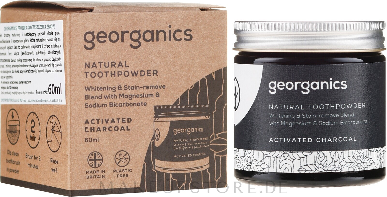 Aufhellendes natürliches Zahnpulver mit Aktivkohle - Georganics Activated Charcoal Natural Toothpowder id:436960