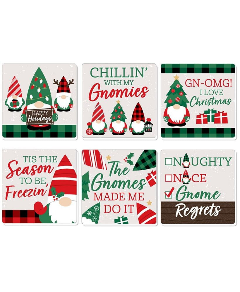 Big Dot of Happiness red and Green Holiday Gnomes - Christmas Party Decorations - Drink Coasters 6 Ct