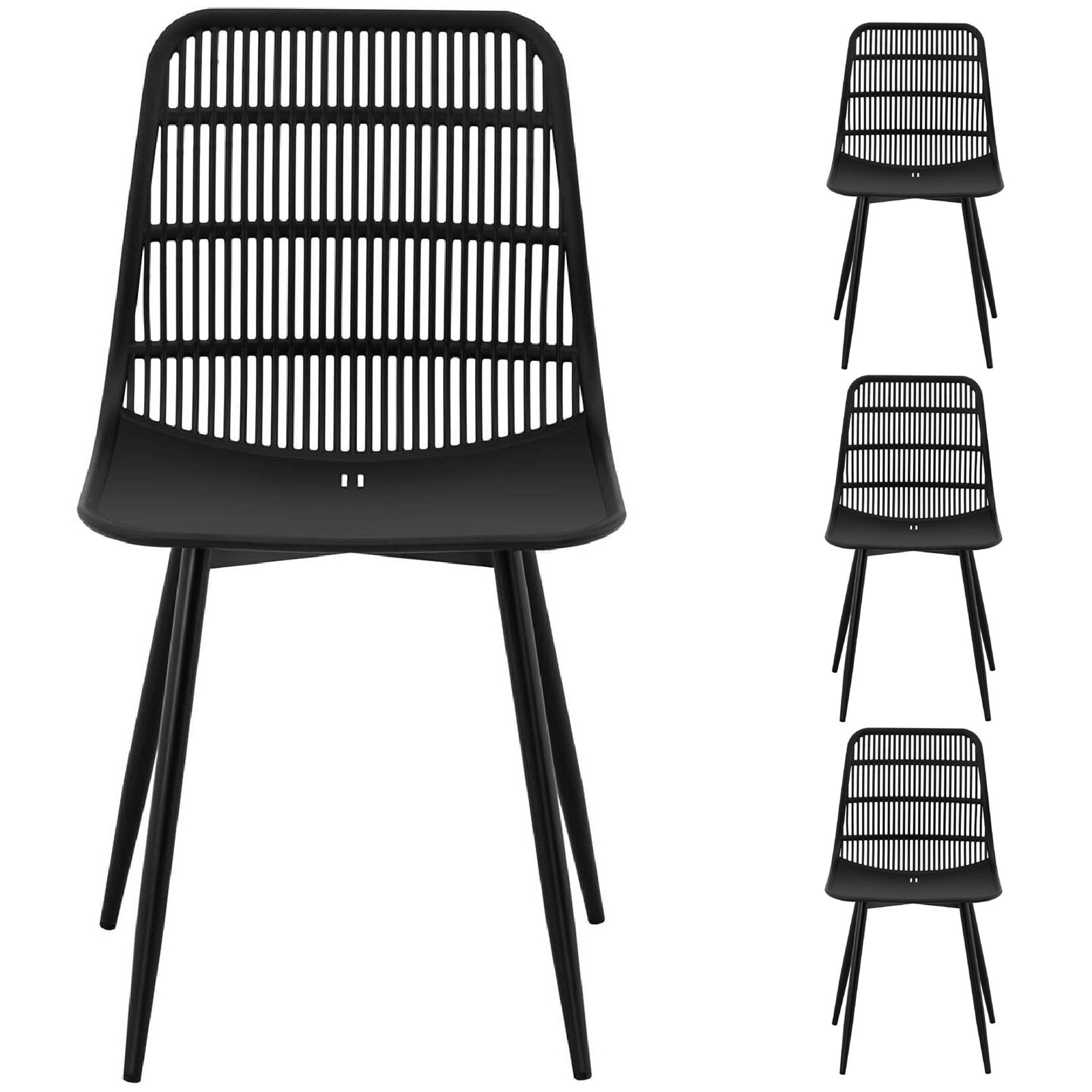Modern plastic chair with an openwork backrest, up to 150 kg, 4 pcs. Black