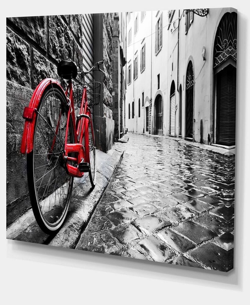 Design Art designart Retro Vintage Red Bike Cityscape Photo Canvas Art Print - 40