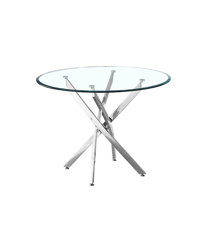 Simplie Fun artisan Contemporary Round Clear Dining Tempered Glass Table with Chrome Legs (Silver)