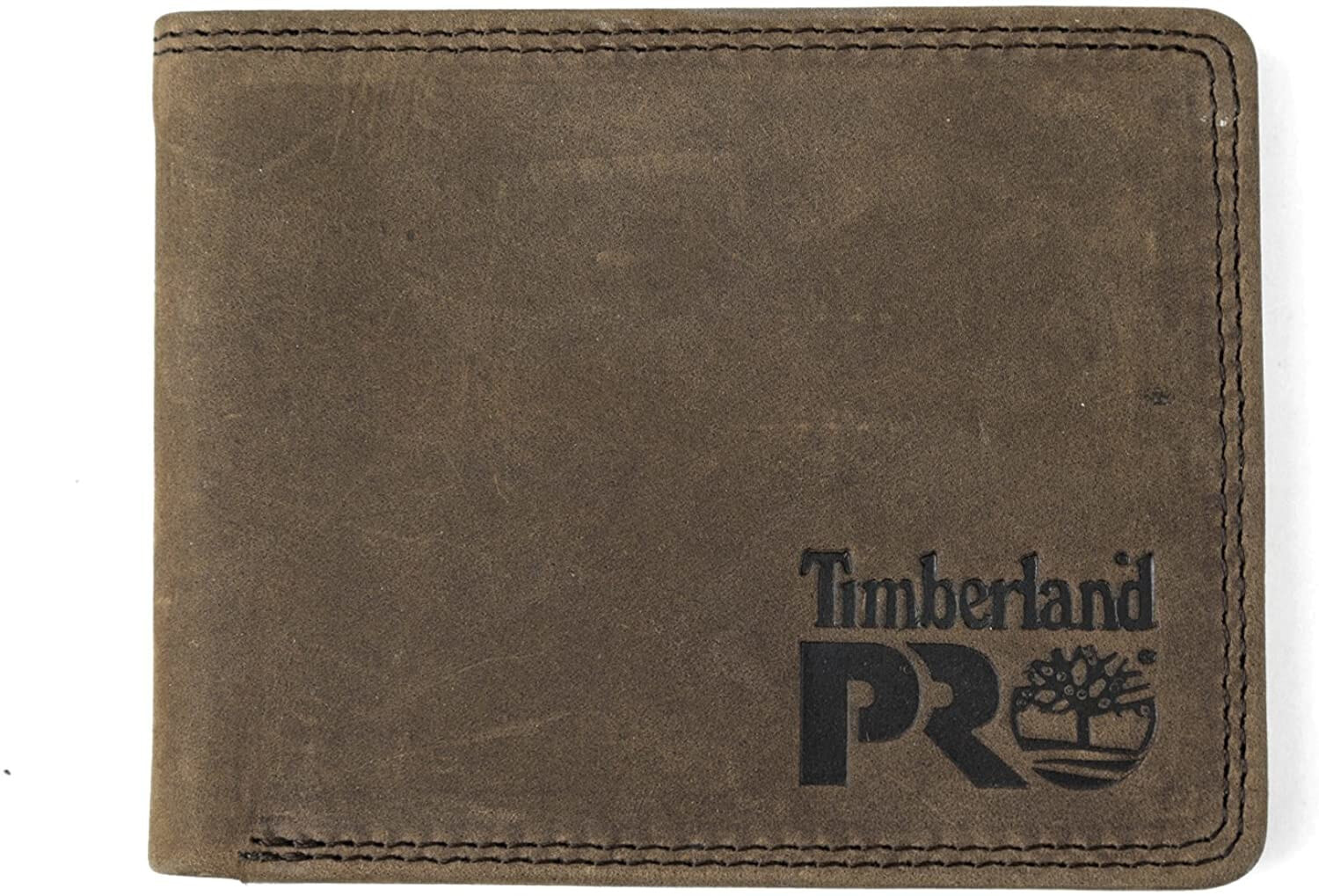 Мужское портмоне кожаное горизонтальное черное без застежки  	Timberland PRO Men's Slim Leather RFID Bifold Wallet with Back ID Window