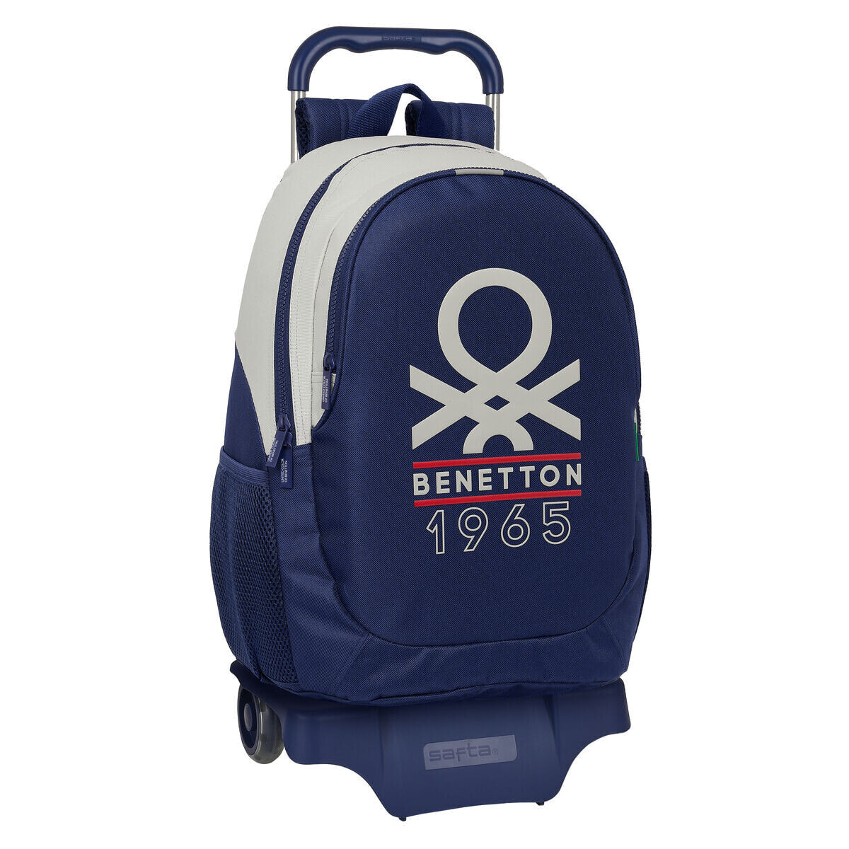 School Rucksack with Wheels Benetton Varsity Grey Navy Blue 32 x 44 x 16 cm