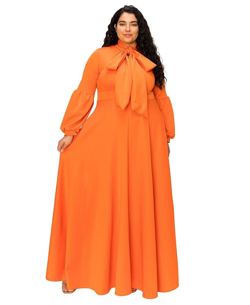 L I V D plus Size Bella Donna Dress with Ribbon and Bishop Sleeves