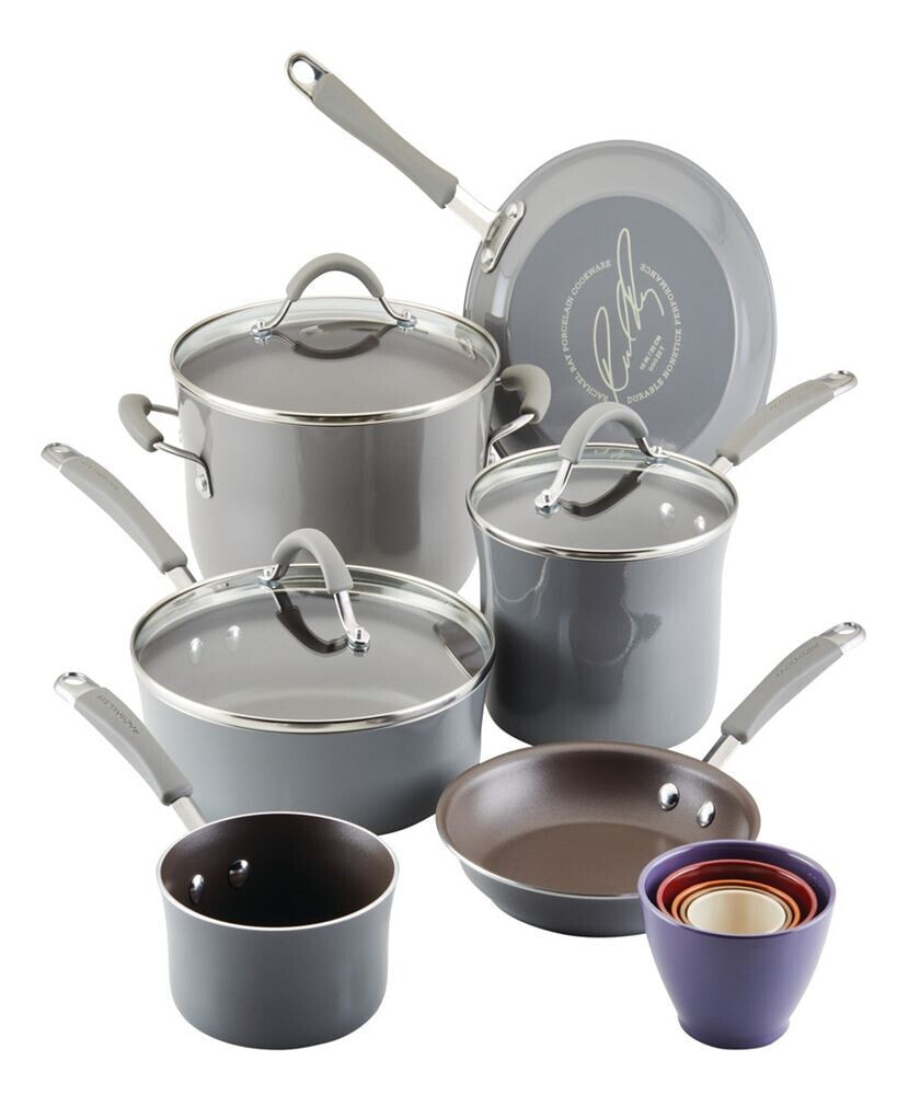 Cucina Porcelain Enamel 14 Piece Nonstick Cookware and Measuring Cup Set