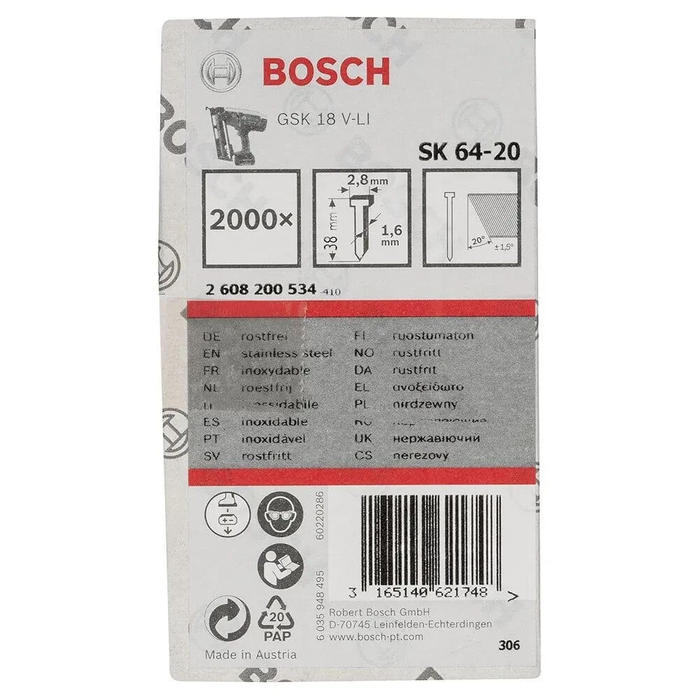 BOSCH PROFESSIONAL SK64-20 38 mm Steel Nail 2000 Units