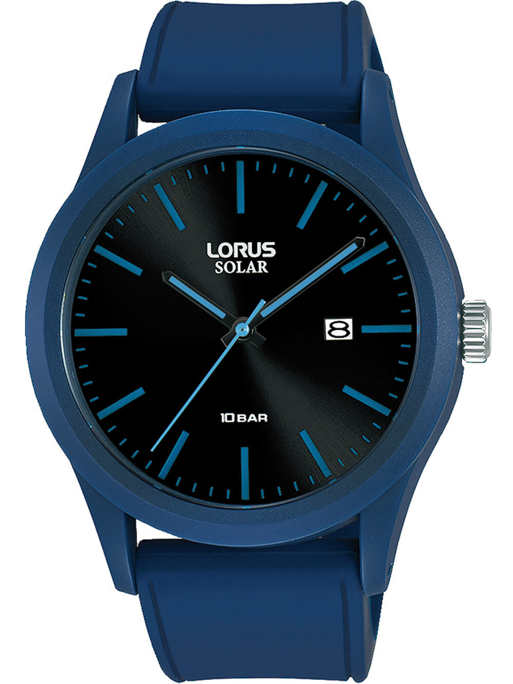 Мужские наручные часы с синим силиконовым ремешком Lorus RX305AX9 Solar mens 42mm 10ATM