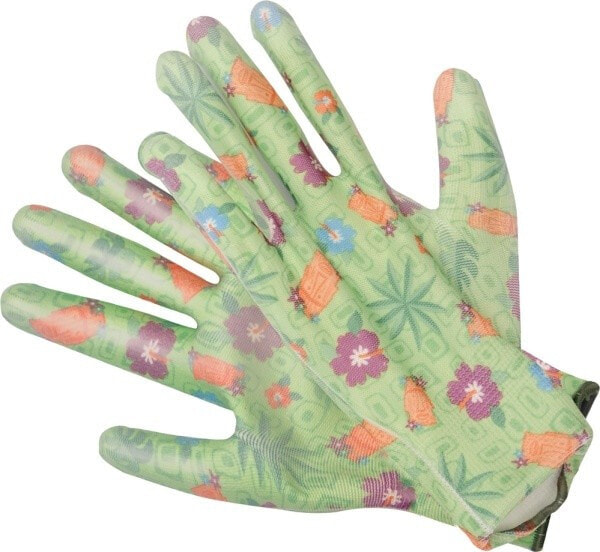 FLO Rubberized gardening gloves with flowers 10 "green 74135