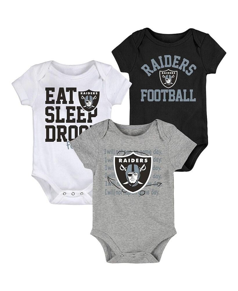 Outerstuff newborn and Infant Boys and Girls Black, Gray Las Vegas Raiders Eat Sleep Drool Football Three-Piece Bodysuit Set