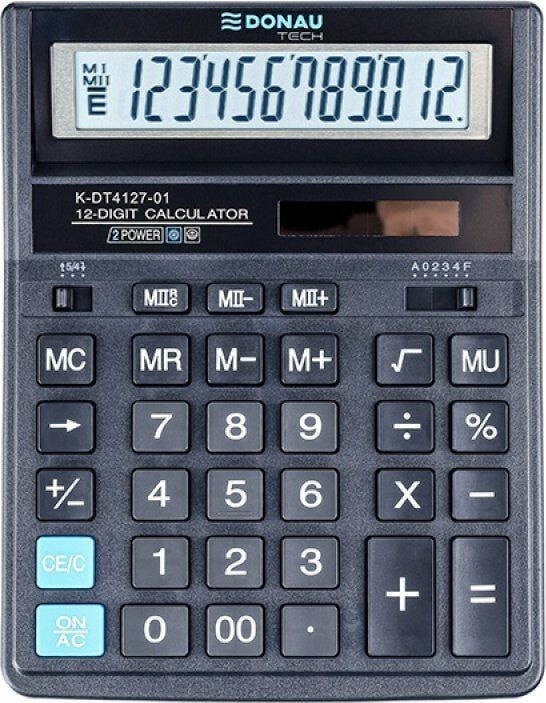 Kalkulator Donau Kalkulator biurowy DONAU TECH, 12-cyfr. wyświetlacz, wym. 203x158x31 mm, czarny