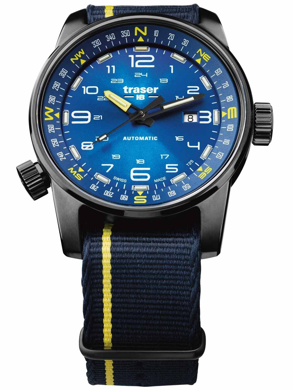 Мужские наручные часы с синим текстильным ремешком Traser H3 107719 P68 Pathfinder Automatic 46mm 10 ATM
