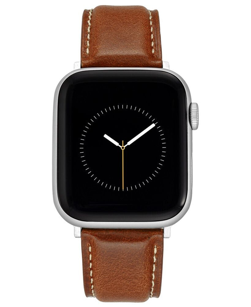WITHit honey Brown Smooth Leather Strap with Contrast Stitching and Silver-Tone Stainless Steel Lugs for 42mm, 44mm, 45mm, Ultra 49mm Apple Watch
