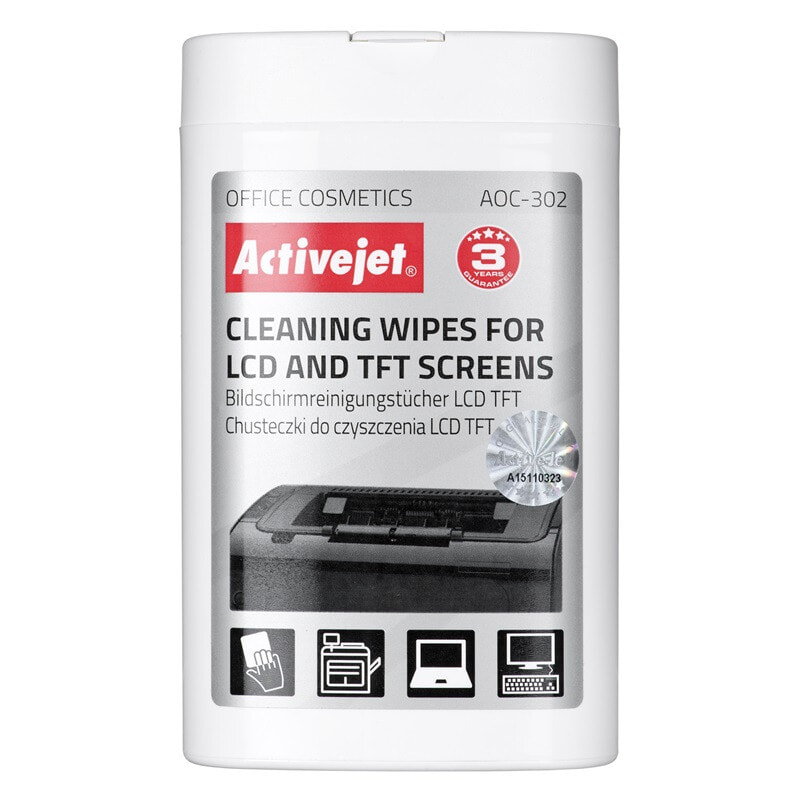 Activejet AOC-302 набор для чистки оборудования Салфетки для чистки оборудования LCD/LED/Plasma, ЖК/TFT/Плазма