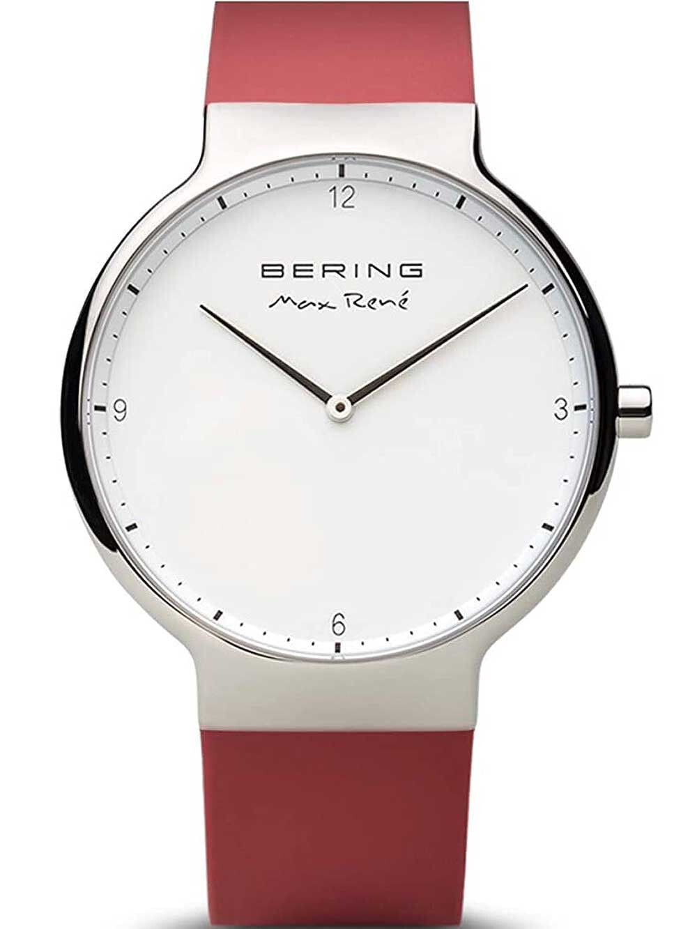 Мужские наручные часы с розовым резиновым ремешком Bering 15540-500 Max Ren silicone mens watch 40mm 5ATM
