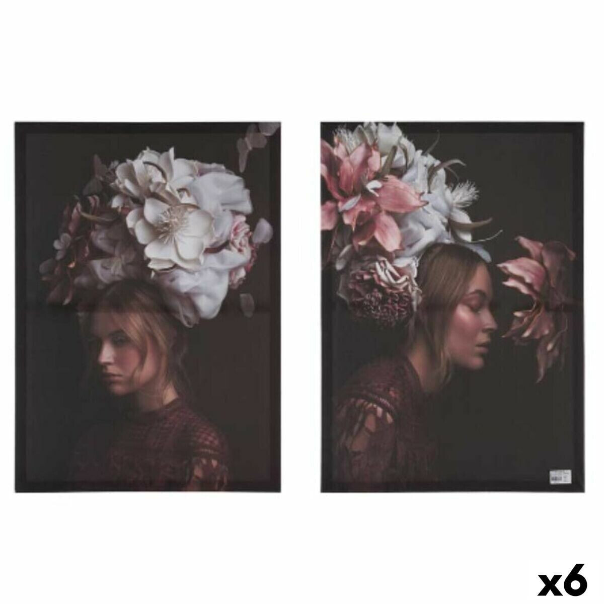 Set of 2 pictures Canvas Lady Flowers 70 x 50 x 1,5 cm (6 Units)