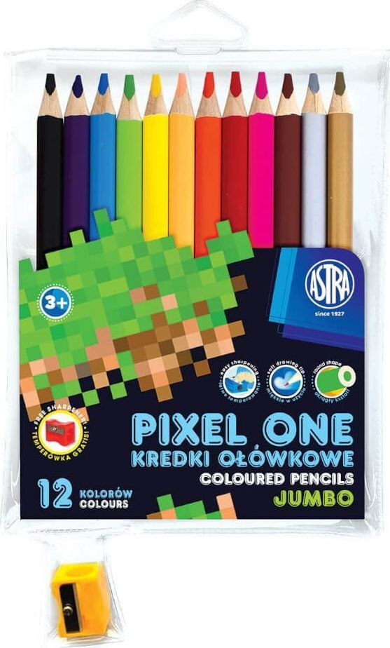 Набор цветных карандашей для рисования ASTRA art-pap Kredki ołówkowe Pixel One 12 kolorów + temperówka