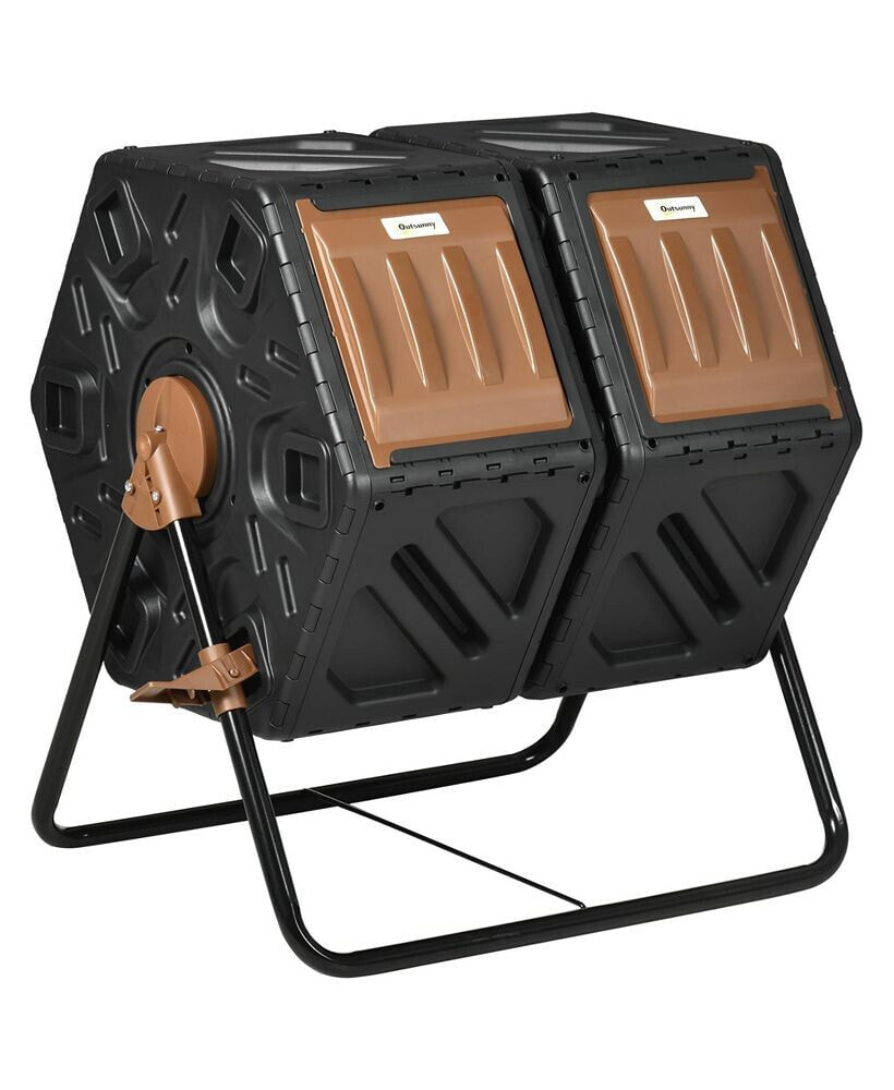 Outsunny dual Chamber Compost Bin, Rotating Composter, Compost Tumbler with Ventilation Openings and Steel Legs, 34.5 Gallon