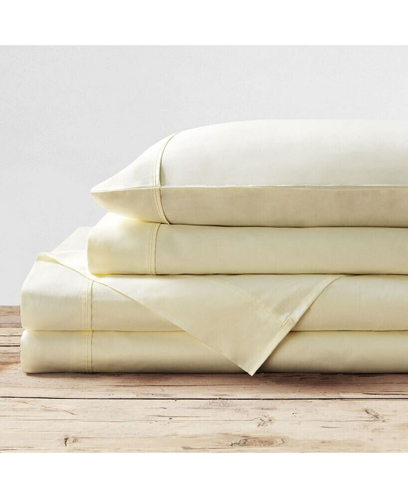 Brielle Home 400 Thread Count Solid Cotton Sateen Sheet Set, King