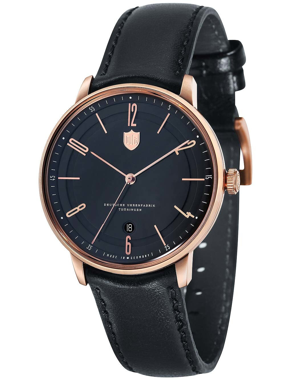 Мужские наручные часы с черным кожаным ремешком Dufa DF-9016-04 Bayer Swiss Made Automatic 40mm 3 ATM