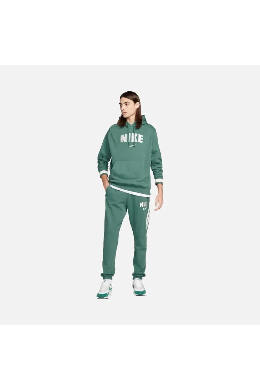 Sportswear Retro Fleece Pullover Hoodie Erkek yeşil kapüşonlu Sweatshirt fj0555