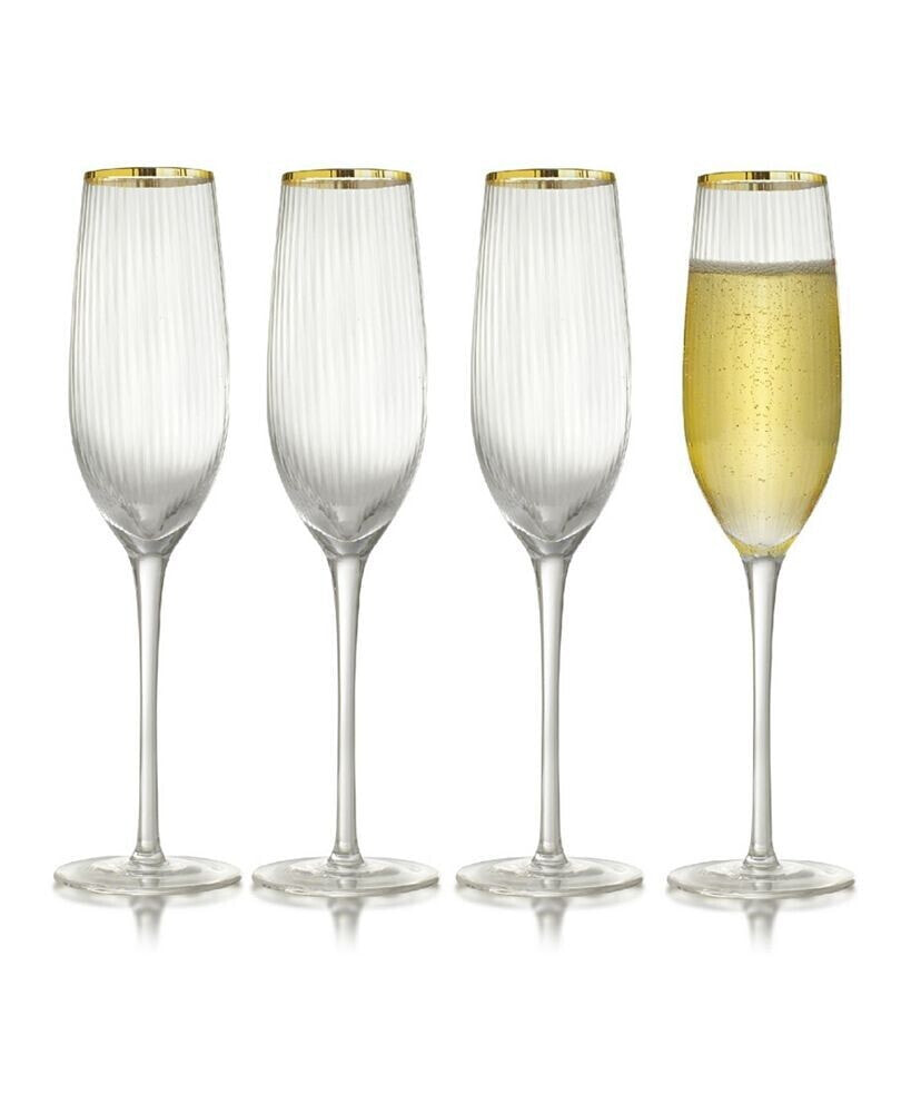 Qualia Glass rocher Champagne Flutes, Set of 4, 8.5 Oz