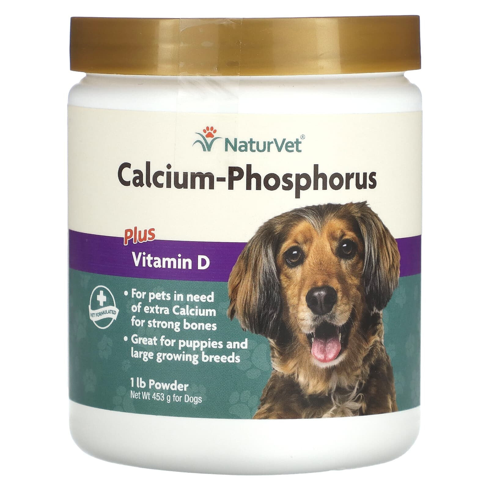 NaturVet, Кальций-фосфор с витамином D, для собак, 453 г (1 фунт)