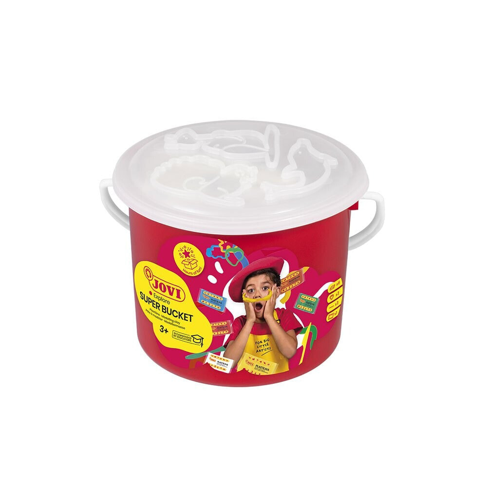 JOVI Super Bucket Modelling Clay Set Of 6 Bars Of 50 Gr + 3 Cutters + 3 Modelling Tools + Tablecloth