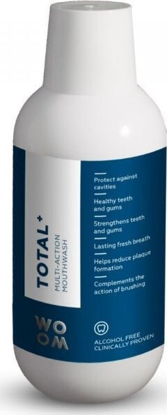 Woom Total Multi Action Mouthwash Натуральный антибактериальный противовоспалительный ополаскиватель с алоэ от кариеса, зубного налета, для укрепления зубов и десен Без спирта  500 мл