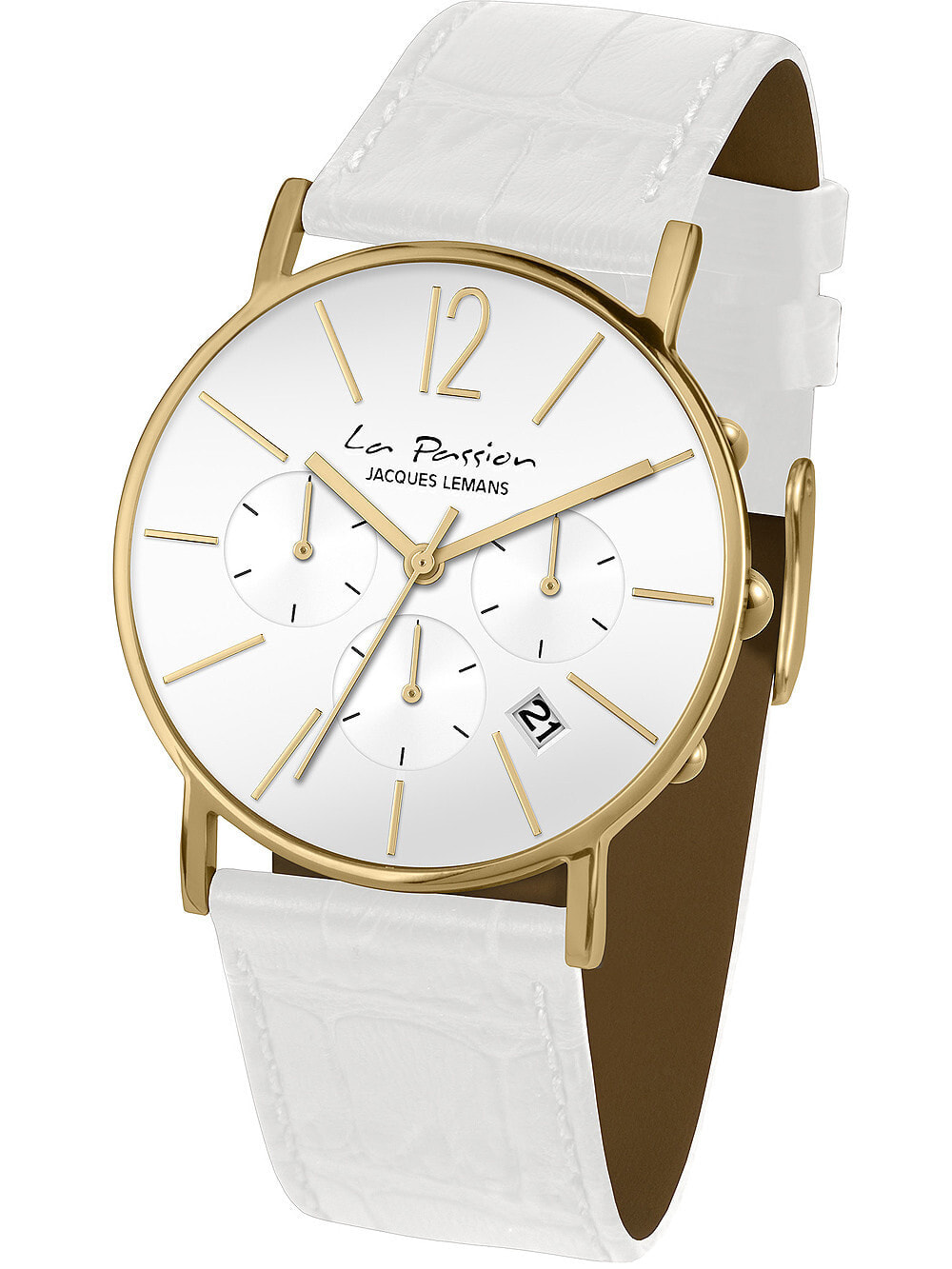 Женские наручные кварцевые часы Jacques Lemans хронограф с секундомером, кожаный ремешок. Водозащита 50WR. Стекло минеральное повышенной прочности.