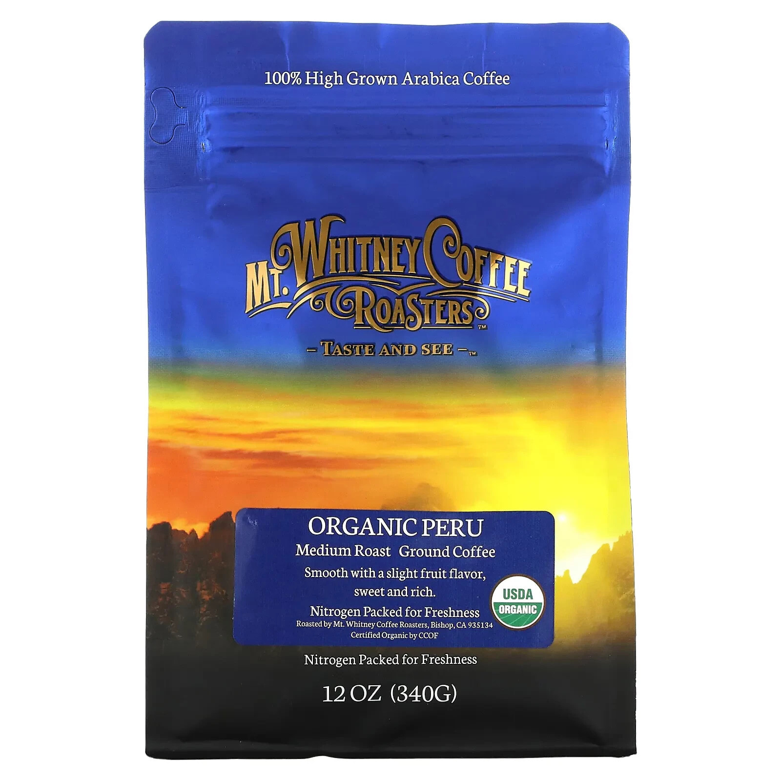Mt. Whitney Coffee Roasters, органический кофе из Перу без кофеина, молотый кофе, средней обжарки, 340 г (12 унций)