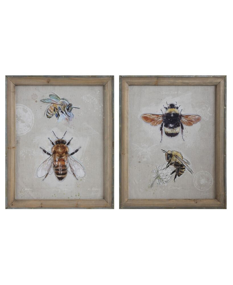 3R Studio wood Framed Canvas Wall Art Portrait with Bee Images, Multicolor, Set of 2