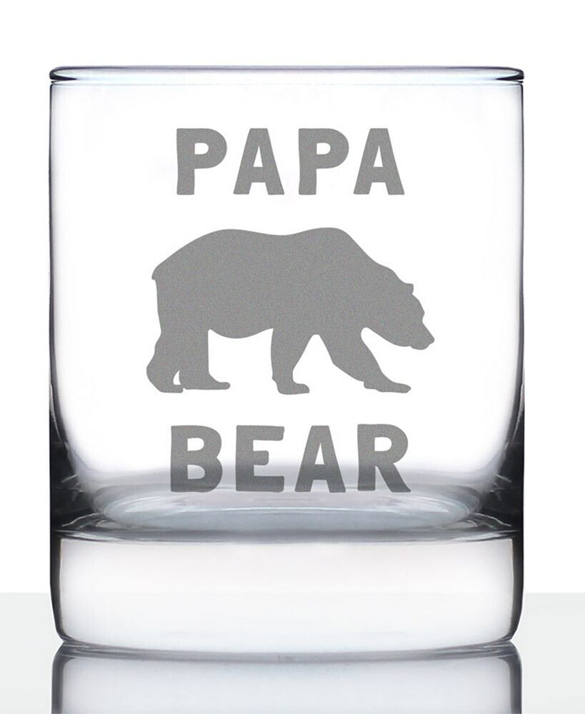 Bevvee papa Bear Dad Gifts Whiskey Rocks Glass, 10 oz