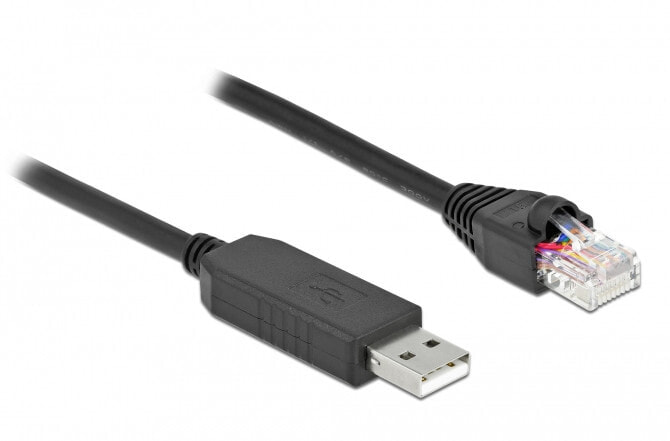 Компьютерный разъем или переходник DeLOCK Serial Connection Cable with FTDI chipset, USB 2.0 Type-A male to RS-232 RJ45 male 25 cm black, 0.25 m, USB Type-A, RJ-45
