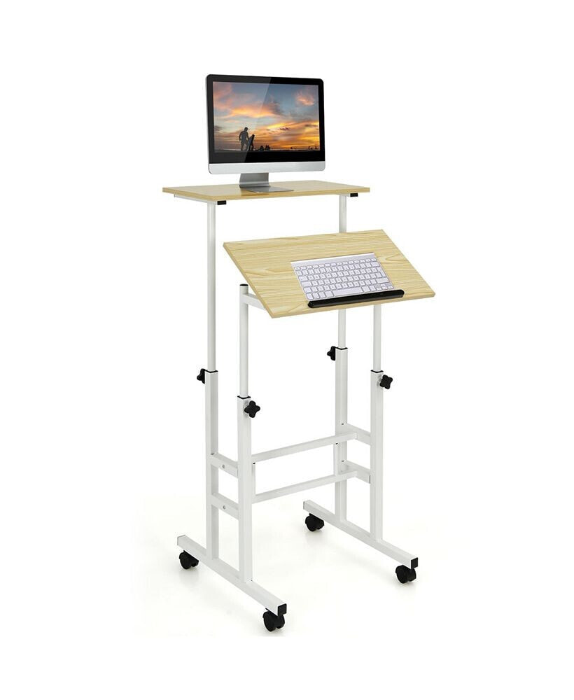 Costway mobile Standing Desk Rolling Adjustable Laptop Cart Home Office