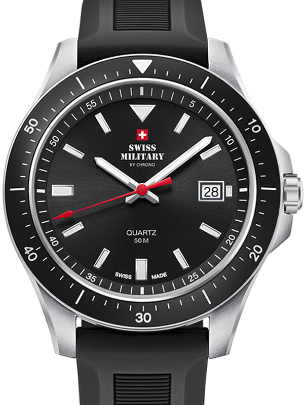 Мужские наручные часы с черным силиконовым ремешком Swiss Military SM34082.07 mens quartz 42 mm 5ATM