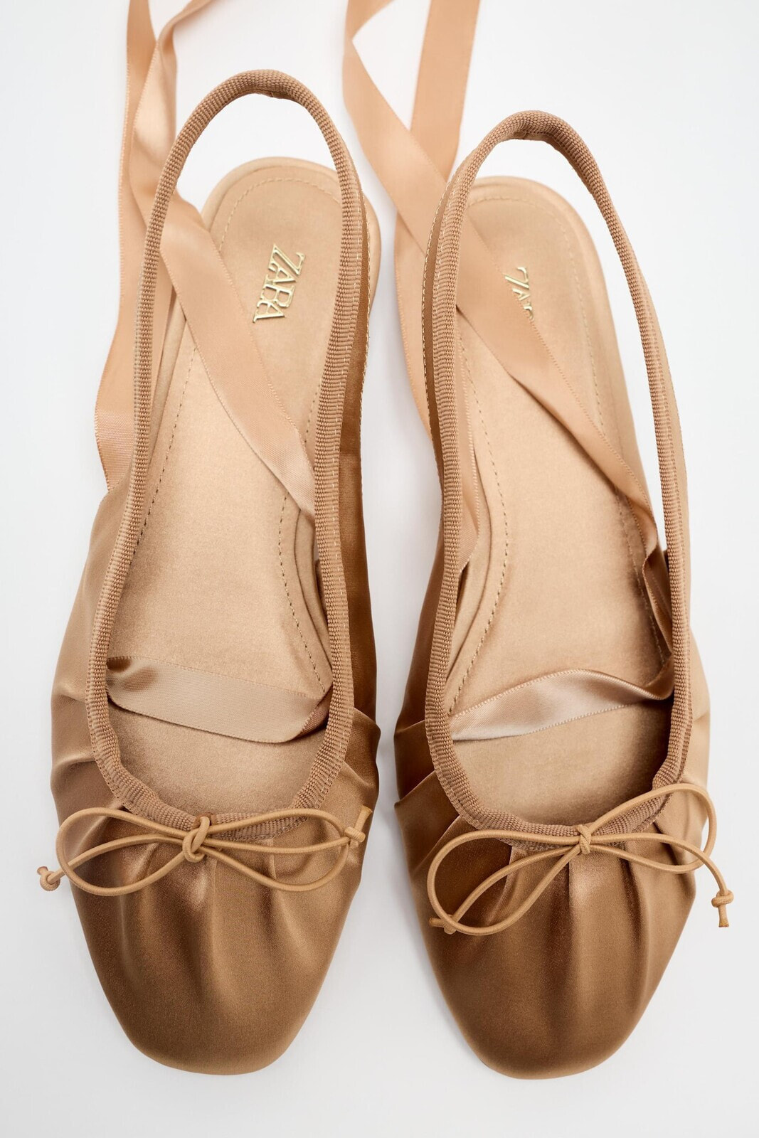 Lace-up satin ballet flats with bow