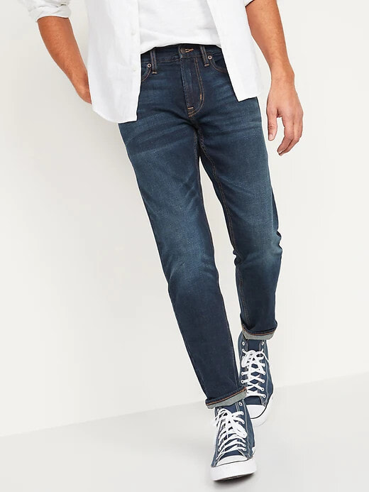 Мужские джинсы синие зауженные Old Navy Slim Built-In-Flex Jeans For Men Dark Wash