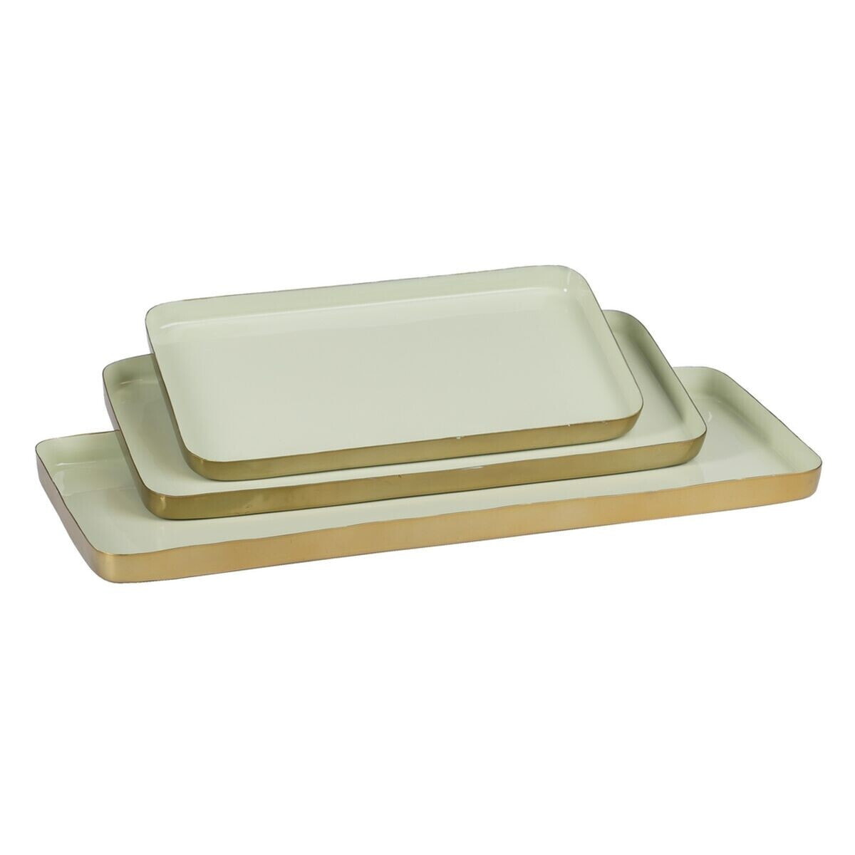 Snack tray 47 x 20,5 x 2 cm Golden Green Iron 3 Pieces