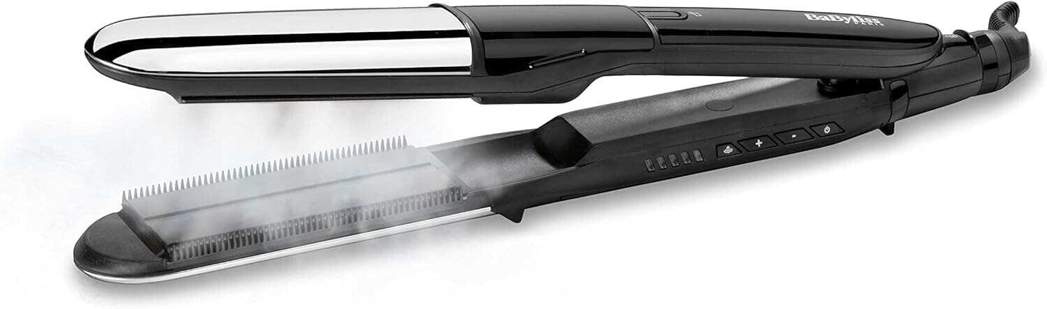 BaByliss Steam Shine Styler, 2-in-1 Straightener for Effortless Straightening or Light Curls, ST496E - Black