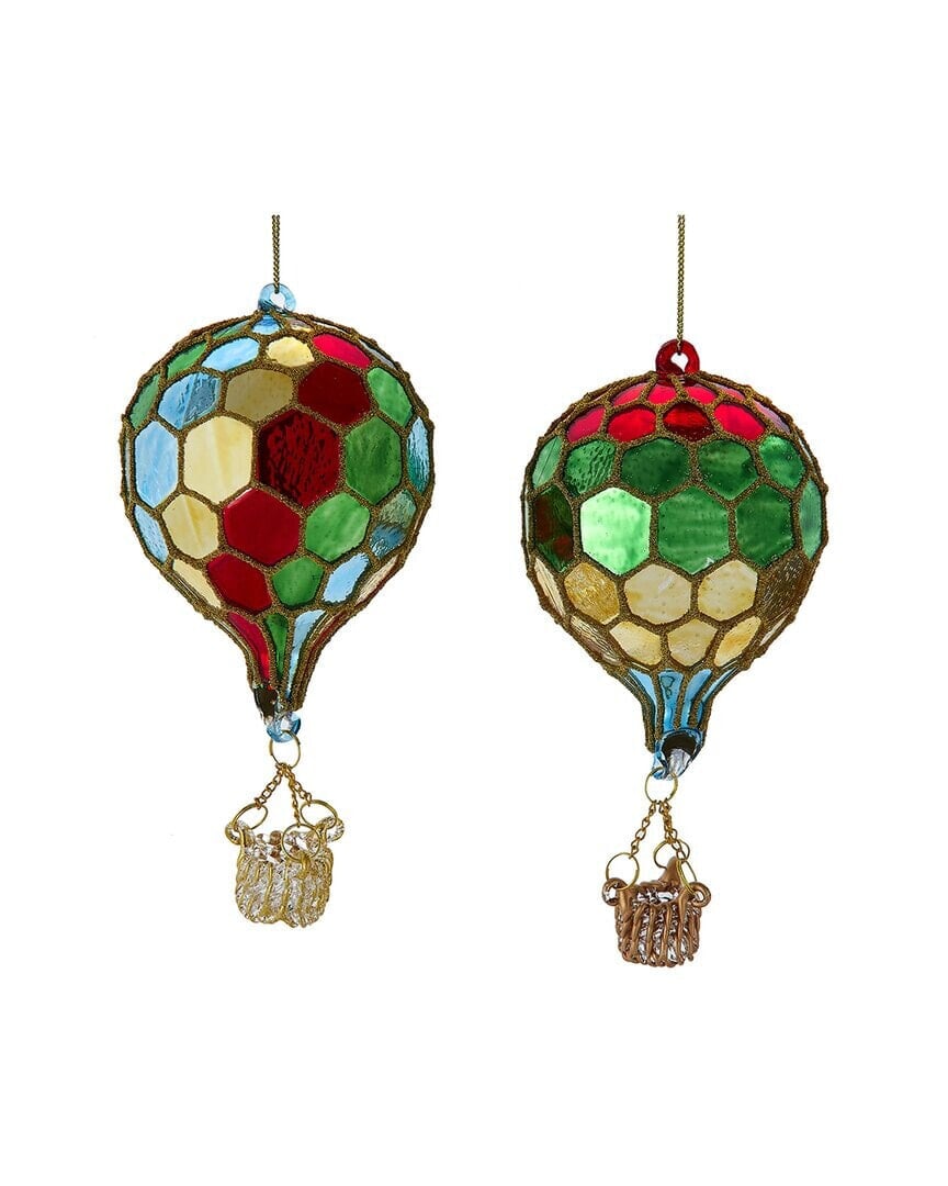 Kurt Adler Set Of 2 6.25In Glass Multi Hot Air Balloon Ornaments Multicolor