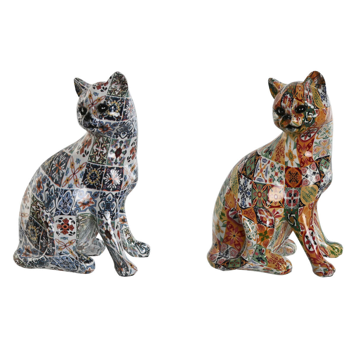 Decorative Figure Home ESPRIT Multicolour Cat Mediterranean 11 x 10 x 16 cm (2 Units)