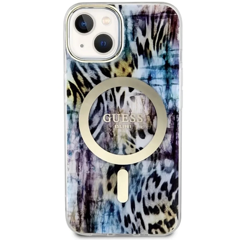 GUESS Guhmp14Shleopwb iPhone 14.15.13 6.1 Niebieski Leopard phone case