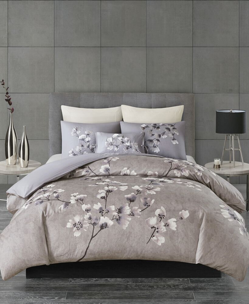 Natori sakura Blossom Cotton Sateen 3-Pc. Duvet Cover Set, King