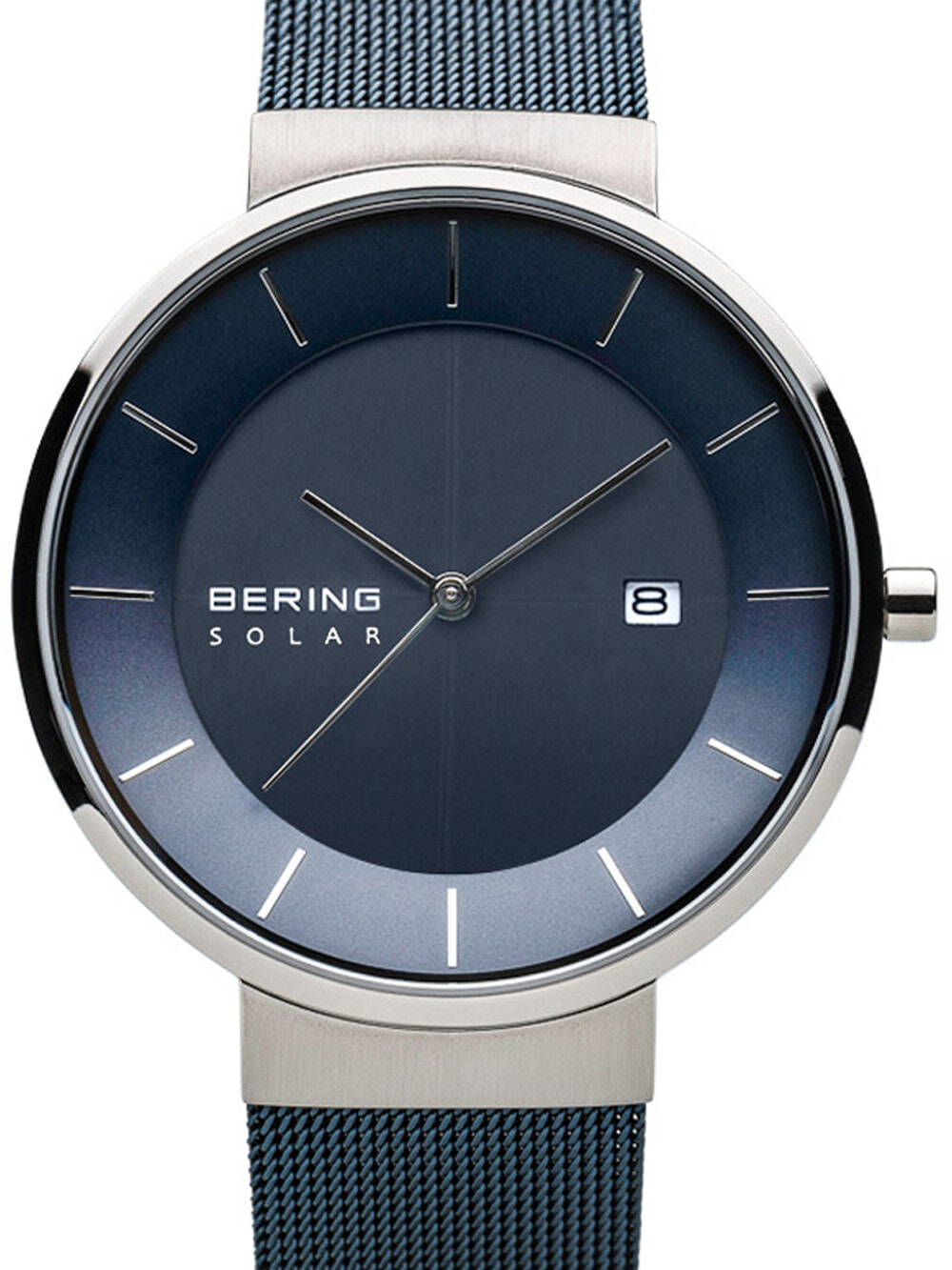 Мужские наручные часы с синим браслетом Bering 14639-307 solar mens 39mm 5ATM
