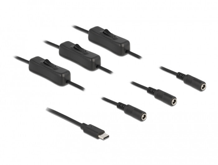Delock Kabel USB Type-C Stecker zu 3 x DC 5.5 2.1 mm Buchse mit Schalter 1 m - Cable - Digital