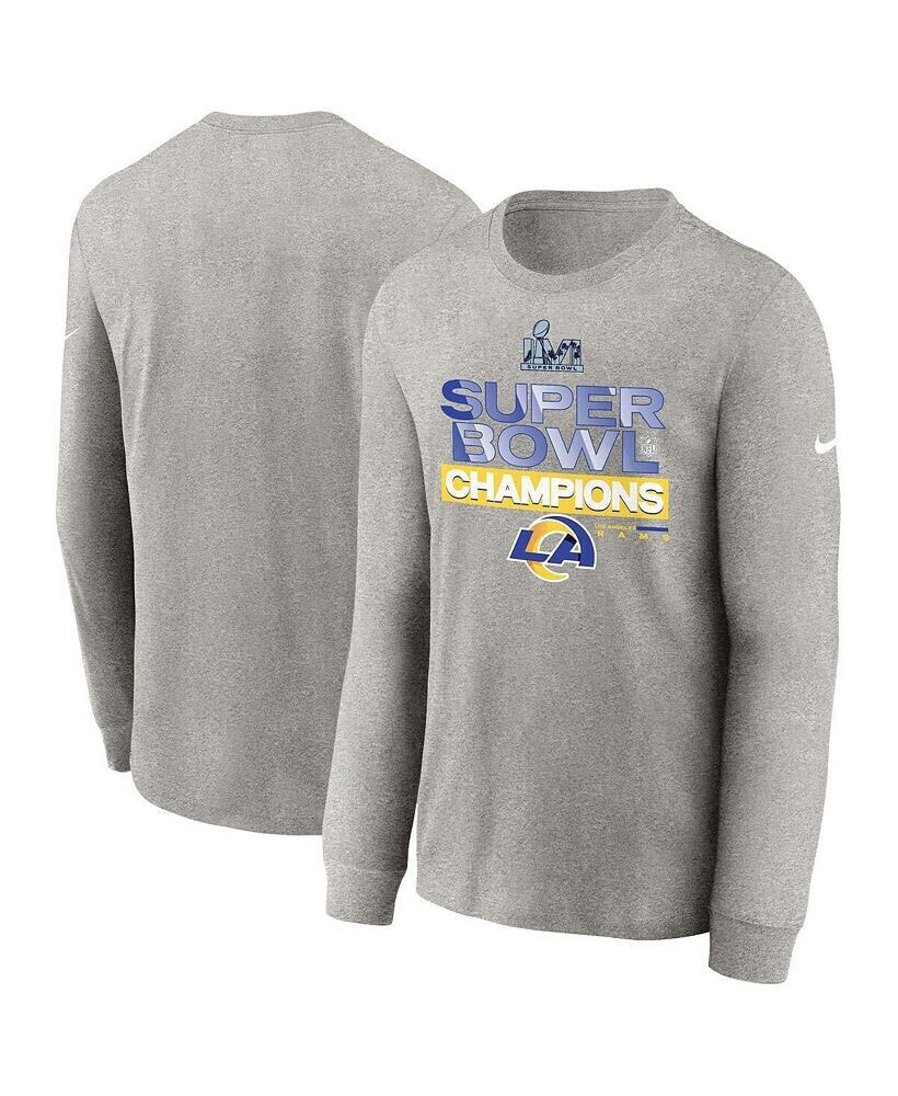 Nike youth Boys Heather Gray Los Angeles Rams Super Bowl LVI Champions Locker Room Trophy Collection Long Sleeve T-shirt